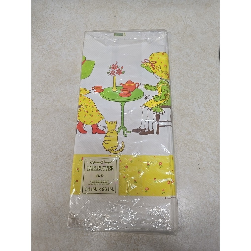 NEW Vtg 1970s American Greetings Holly Hobbie Crepe Paper Tablecloth 59"x96"